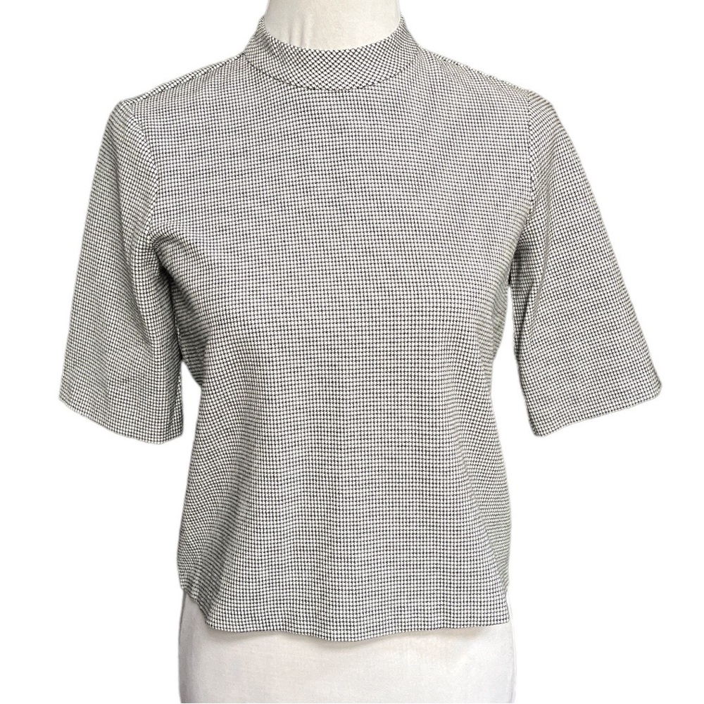 Zara Trafaluc Houndstooth Mock Neck Top Black White Size Small